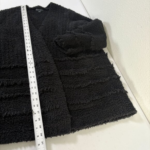 Barefoot Dreams CozyChic Boardwalk Cardigan Size L Black Fringe Open Front Knit - Picture 10 of 10